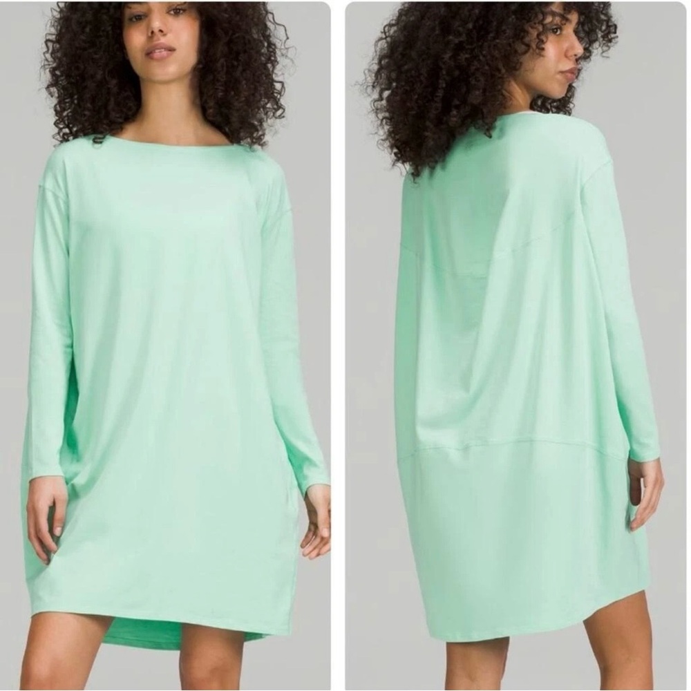 Lululemon Back In Action LS Oversized Dress in Wild Mint Pima Cotton Sz 2 🧡🍄